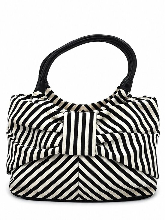 kate spade Handbags - Kate Spade Black White Canvas Striped Bow Handbag Purse Classic Chic